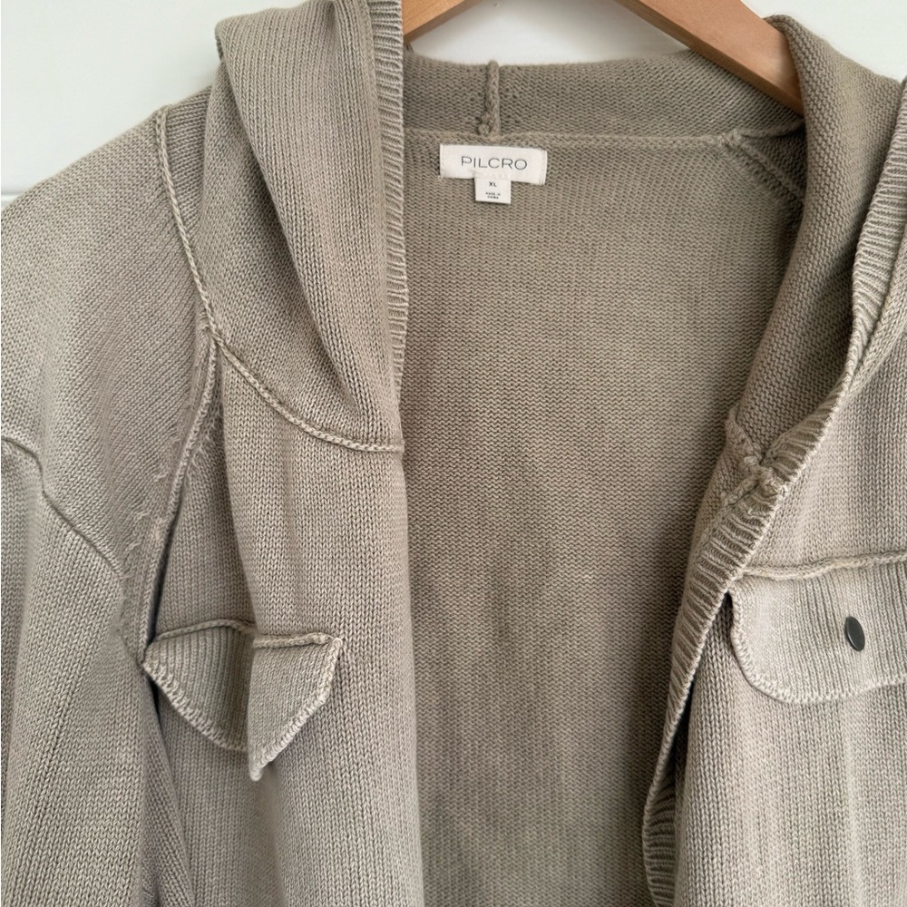 Anthropologie Pilcro Bell Sleeve Open Front Hood Sweater Band Sleeve Tan XL - Picture 4 of 10